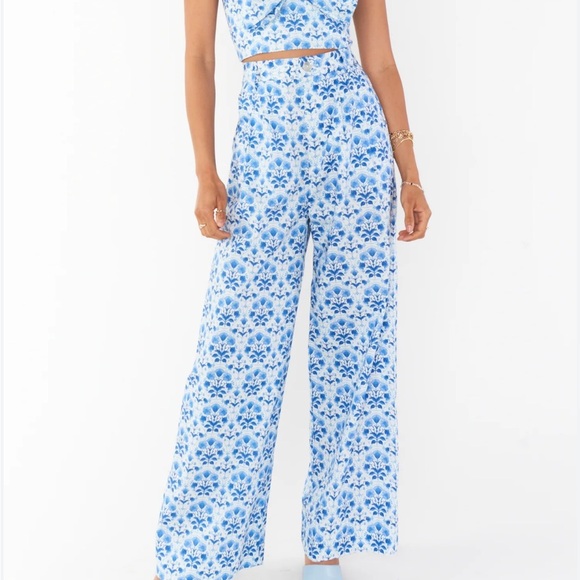 Show Me Your MuMu Rue Trouser in Teagan Floral Blue Floral Wide Leg  Pants M nwt - Picture 1 of 5